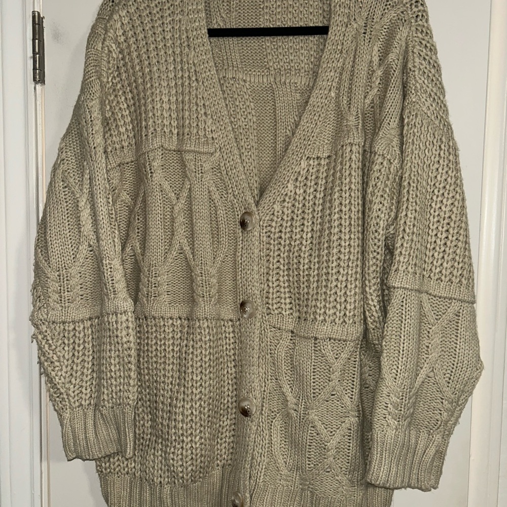 Pink Lily Cable Knit Cardigan - Cream